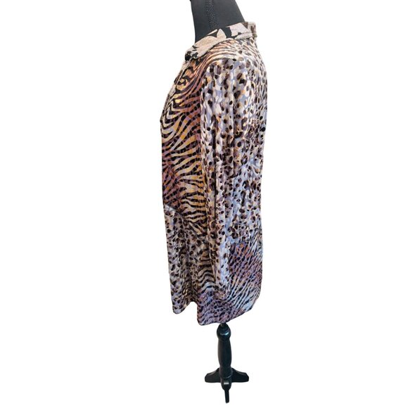 NWT Ali Miles Velour Burnout Mixed Animal Patchwork Print Blouse Artsy Career M - Picture 3 of 13